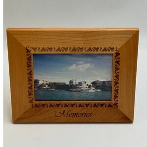 Engraved Wood Photo Frame “Memories” Floral Border Holds 4x6 Picture